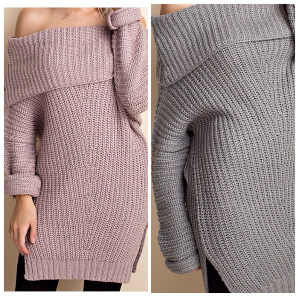 Off Shoulder Grey Sweater - Picture 5 of 9